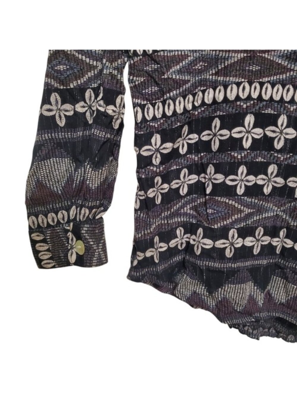 Vintage Boho Blouse Cowrie Shell Print Button Front